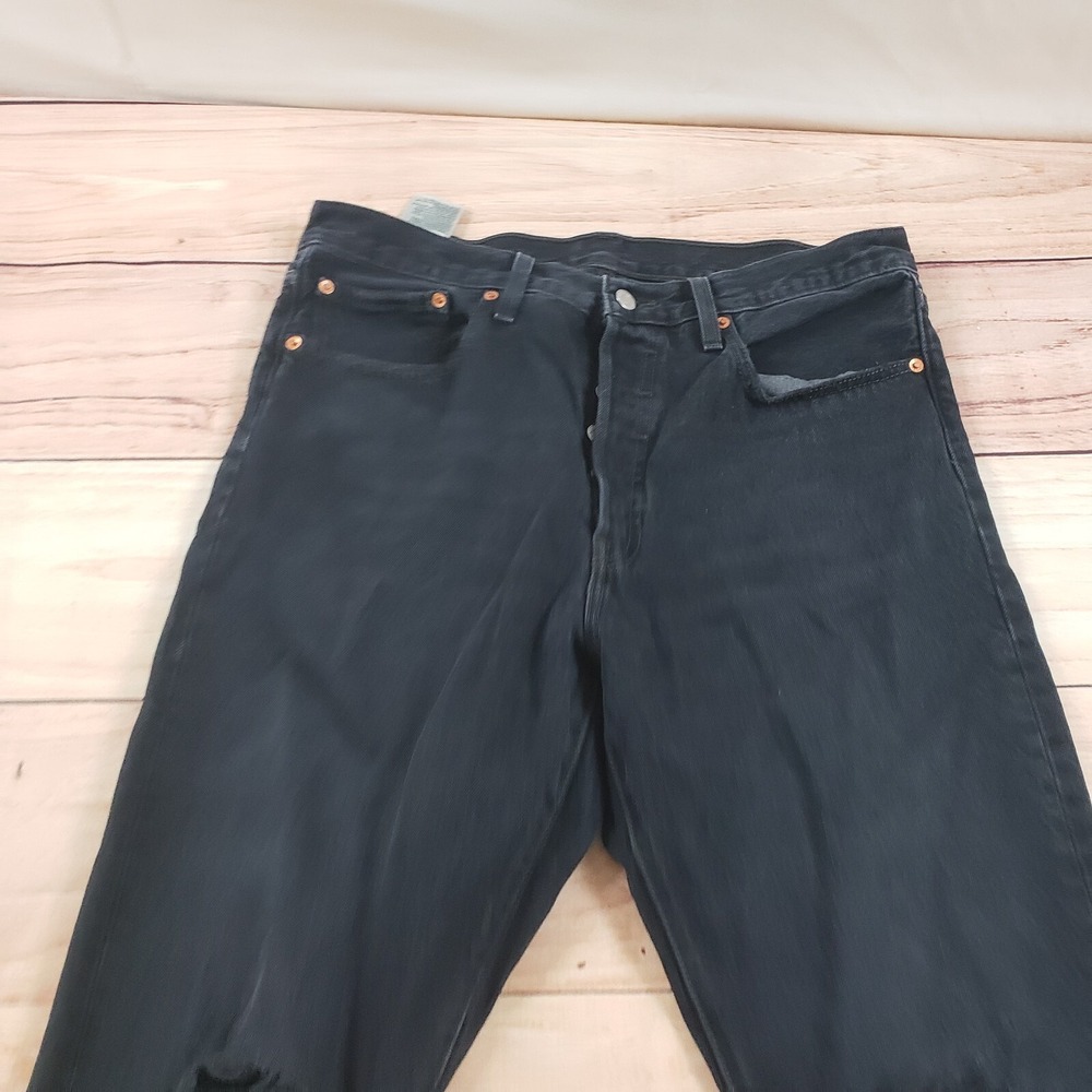 Levis 501 S Jeans Women 32x28 Black Skinny Premium‎ High Rise Denim Diestressed - Picture 3 of 13